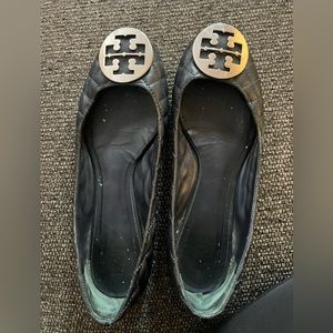 Navy blue quilted Tory Burch flats